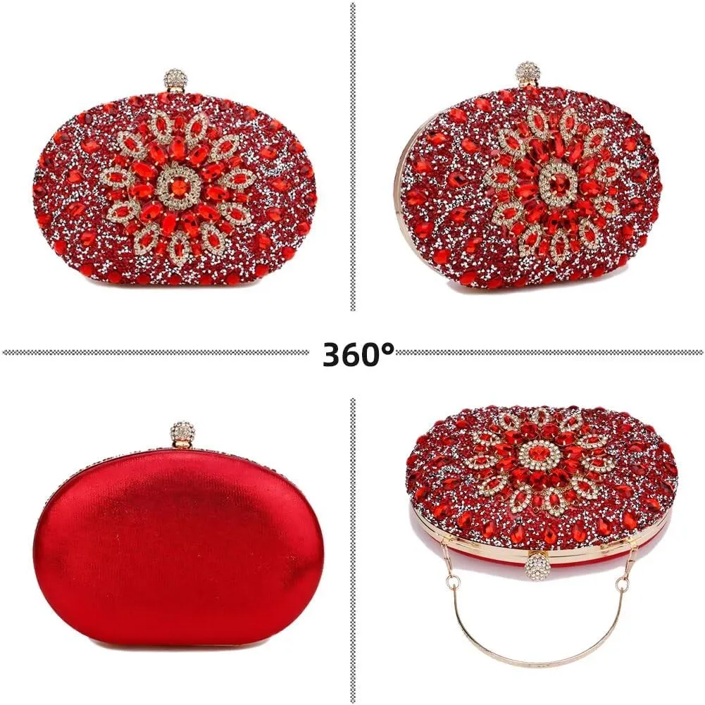Womens Evening Bag Glitter Evening Clutch Purse Crystal Top Handle Satchel handbag Crossbody Purse with Chain Strap