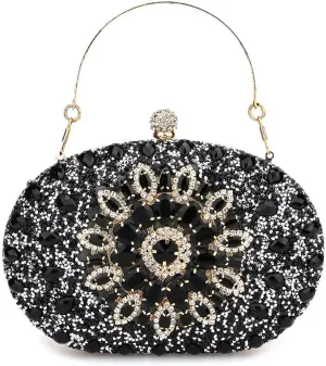 Womens Evening Bag Glitter Evening Clutch Purse Crystal Top Handle Satchel handbag Crossbody Purse with Chain Strap