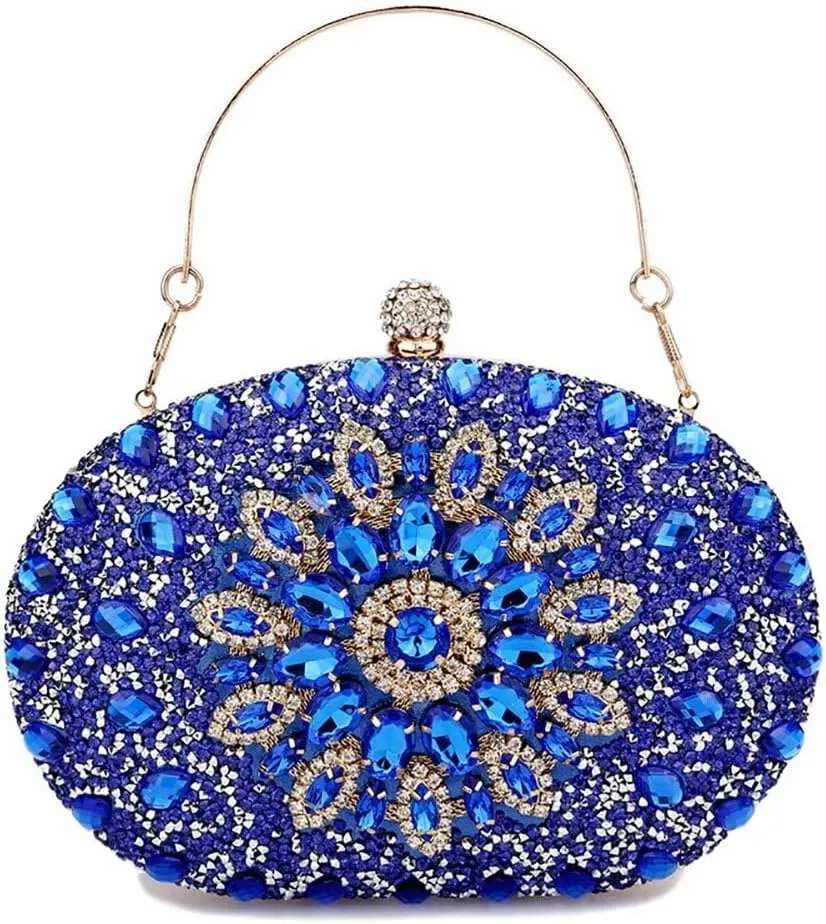 Womens Evening Bag Glitter Evening Clutch Purse Crystal Top Handle Satchel handbag Crossbody Purse with Chain Strap