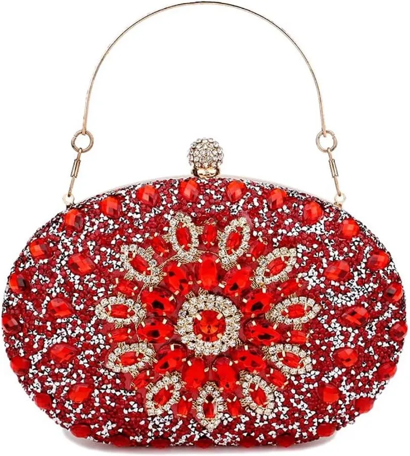 Womens Evening Bag Glitter Evening Clutch Purse Crystal Top Handle Satchel handbag Crossbody Purse with Chain Strap