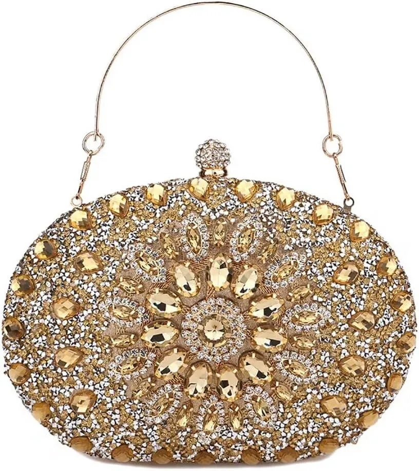 Womens Evening Bag Glitter Evening Clutch Purse Crystal Top Handle Satchel handbag Crossbody Purse with Chain Strap
