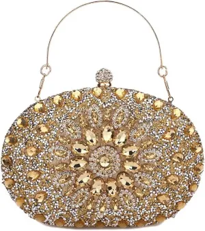 Womens Evening Bag Glitter Evening Clutch Purse Crystal Top Handle Satchel handbag Crossbody Purse with Chain Strap