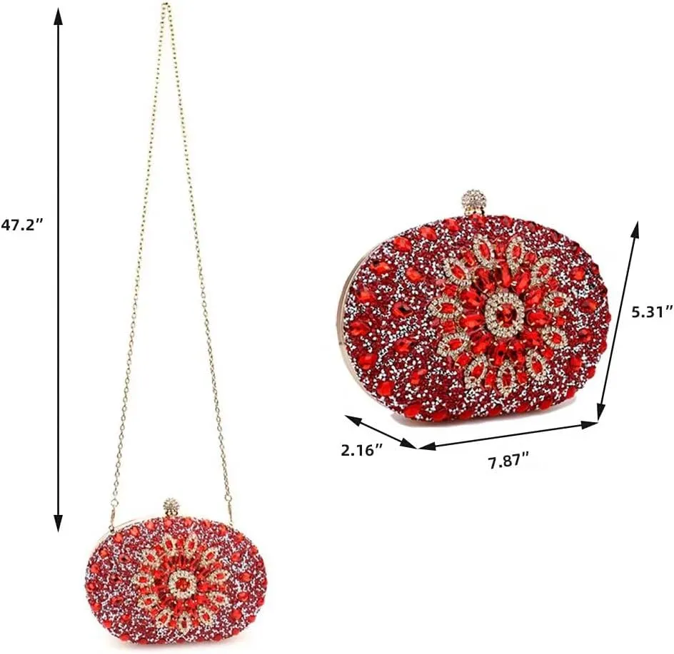 Womens Evening Bag Glitter Evening Clutch Purse Crystal Top Handle Satchel handbag Crossbody Purse with Chain Strap