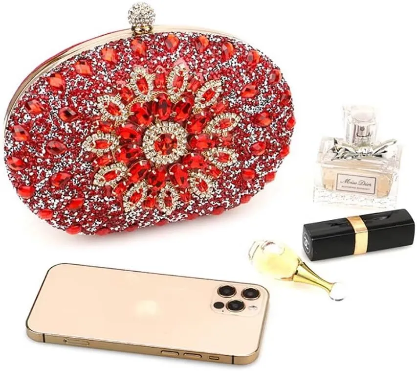 Womens Evening Bag Glitter Evening Clutch Purse Crystal Top Handle Satchel handbag Crossbody Purse with Chain Strap