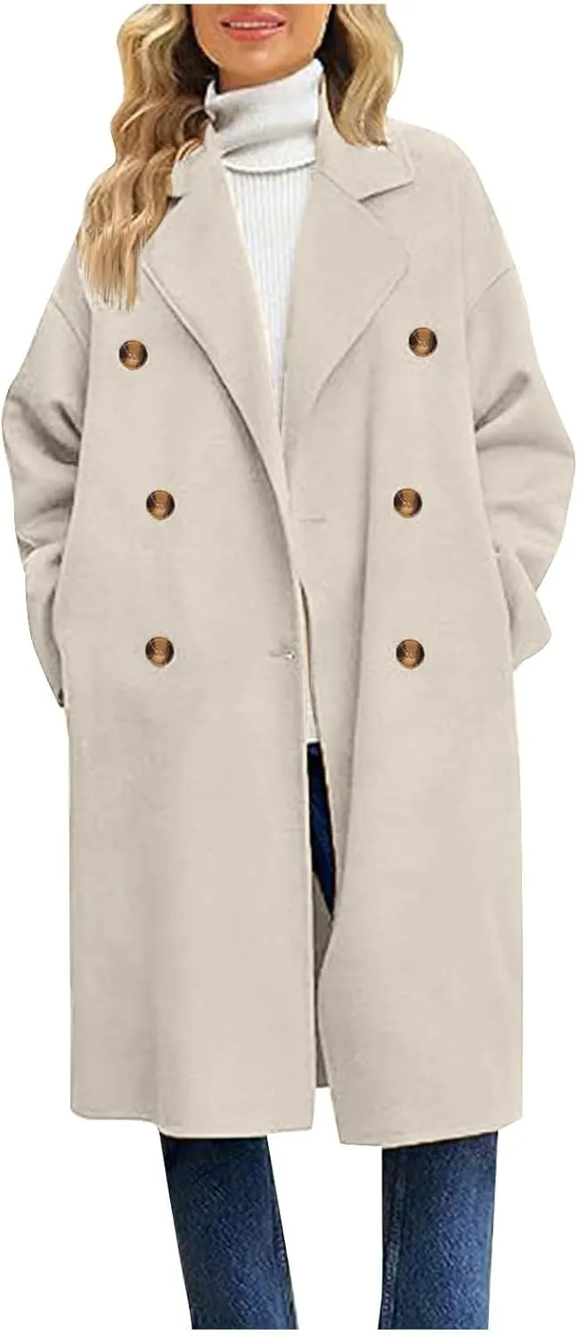 Womens Fall Long Blazer Jackets Wool Trench Coat Tweed Blazers Casual Long Jackets Fashion Cardigan Coat