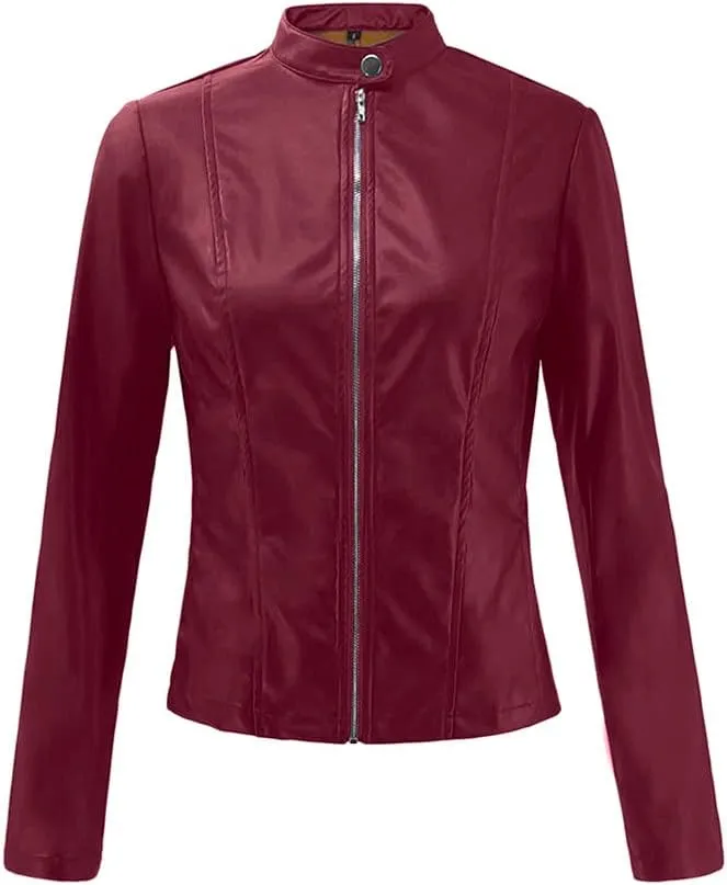 Womens Faux Leather Jacket 2024 Fashion Fall Clothes Zip Up Cropped Jackets Lightweight Motorcycle Biker Jackets