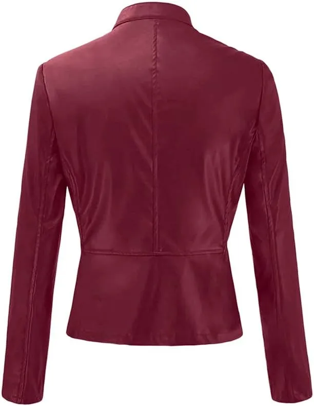 Womens Faux Leather Jacket 2024 Fashion Fall Clothes Zip Up Cropped Jackets Lightweight Motorcycle Biker Jackets