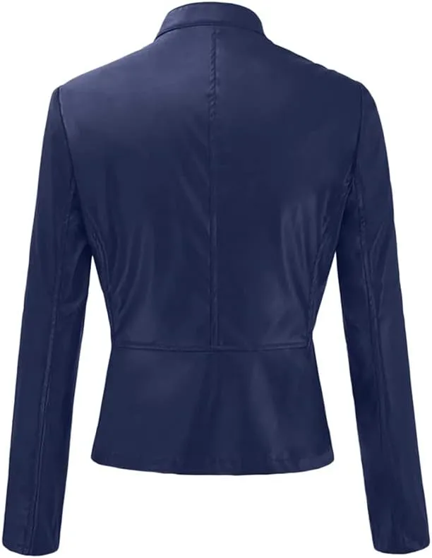 Womens Faux Leather Jacket 2024 Fashion Fall Clothes Zip Up Cropped Jackets Lightweight Motorcycle Biker Jackets