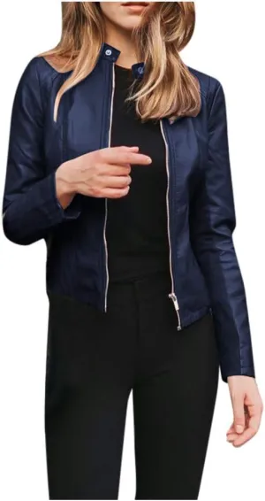 Womens Faux Leather Jacket 2024 Fashion Fall Clothes Zip Up Cropped Jackets Lightweight Motorcycle Biker Jackets