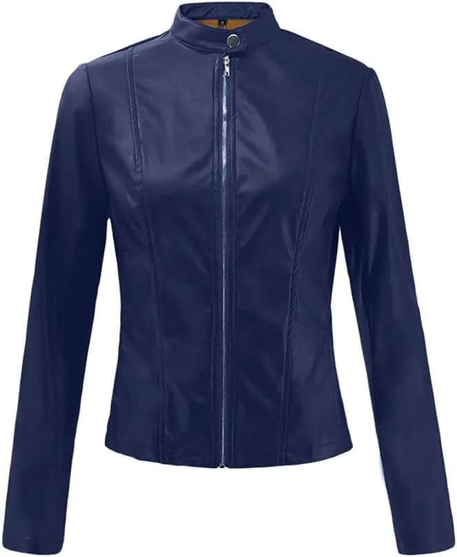 Womens Faux Leather Jacket 2024 Fashion Fall Clothes Zip Up Cropped Jackets Lightweight Motorcycle Biker Jackets