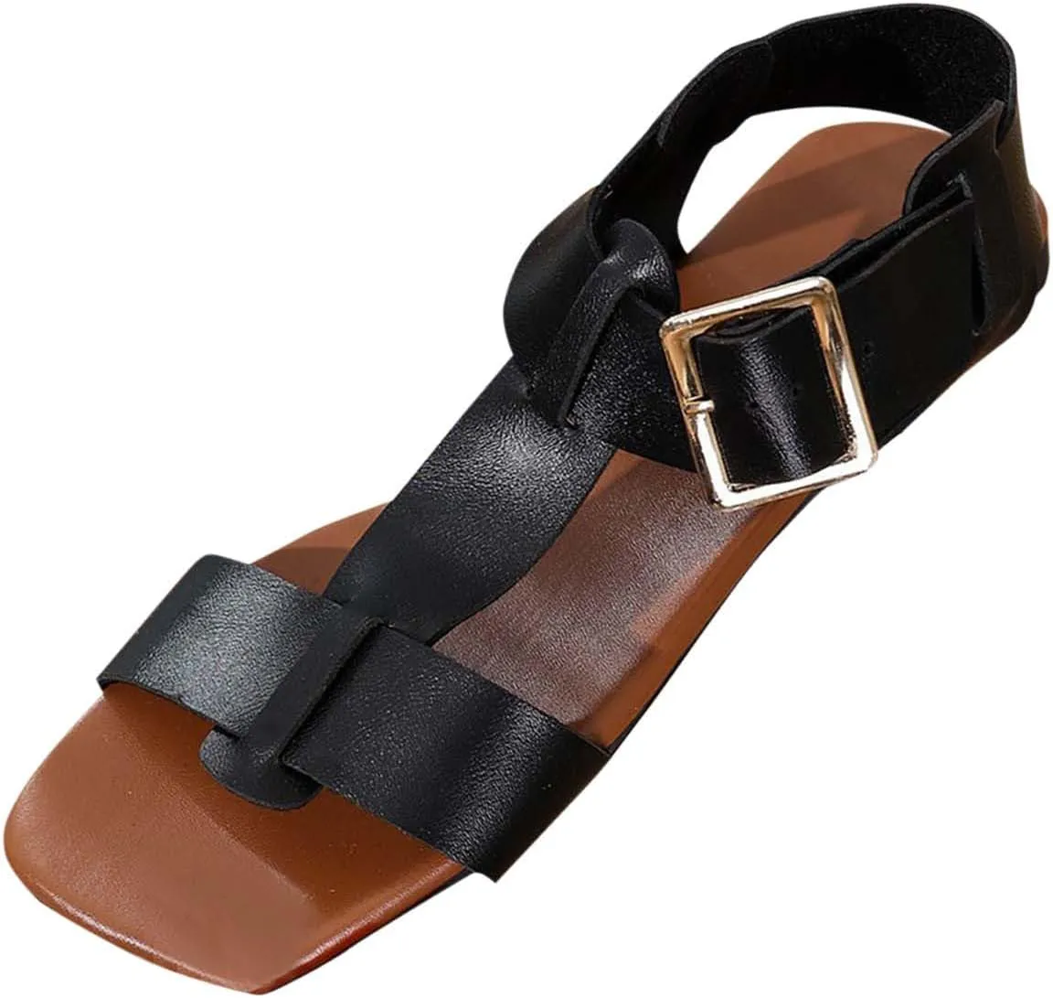 Womens Flat Sandals 2025 Summer Wide Straps Sandal Fashion Ankle Buckle Walking Shoes Open Toe Sandales Pour Femmes