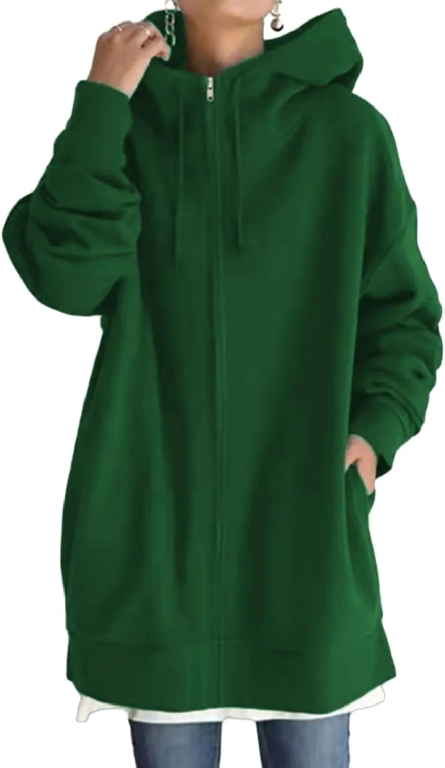 Womens Full Zip Hoodie Oversized Long Sleeve Fleece Sweatshirt Jacket Casual Loose Long Hoodies Winter Outfits