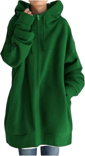 Womens Full Zip Hoodie Oversized Long Sleeve Fleece Sweatshirt Jacket Casual Loose Long Hoodies Winter Outfits