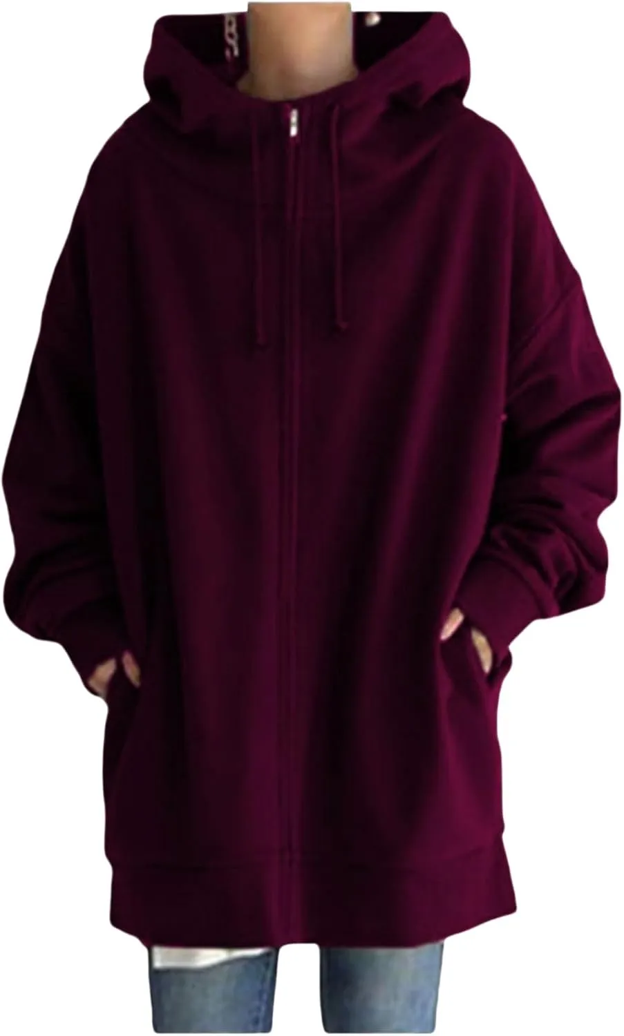 Womens Full Zip Hoodie Oversized Long Sleeve Fleece Sweatshirt Jacket Casual Loose Long Hoodies Winter Outfits