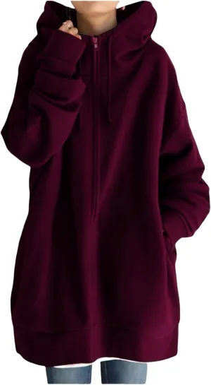 Womens Full Zip Hoodie Oversized Long Sleeve Fleece Sweatshirt Jacket Casual Loose Long Hoodies Winter Outfits