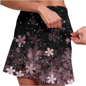 Womens Golf Skorts with Pockets Tum Control Floral High Waist Tennis Skirts with Shorts Tum Control A-Line Skort