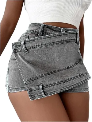 Women's High Waisted Denim Shorts, A-Line Wide Leg Pants, Slim Fit Skirt Shorts