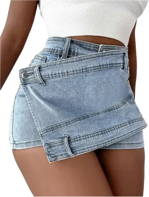 Women's High Waisted Denim Shorts, A-Line Wide Leg Pants, Slim Fit Skirt Shorts
