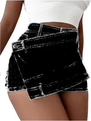 Women's High Waisted Denim Shorts, A-Line Wide Leg Pants, Slim Fit Skirt Shorts