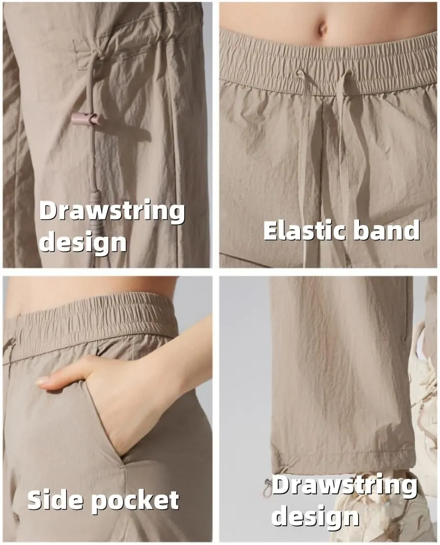 Women's High-Waisted Outdoor Hiking Pants,Windproof, Water-Resistant, Adjustable Cuffs for Yoga,Travel