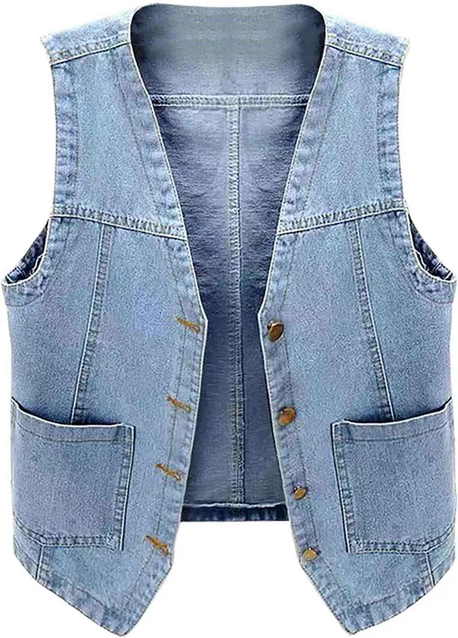 Womens Jean Vest Jackets Lightweight Sleeveless Denim Jackets Button Down Casual Fashion 2024 Fall Fashion Vest Coat
