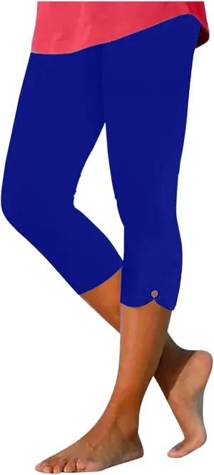 Womens Keyhole Crop Trousers Stretch High Waist Yoga Capri Leggings Casual Comfort Capris Workout Sport Cropped Pant