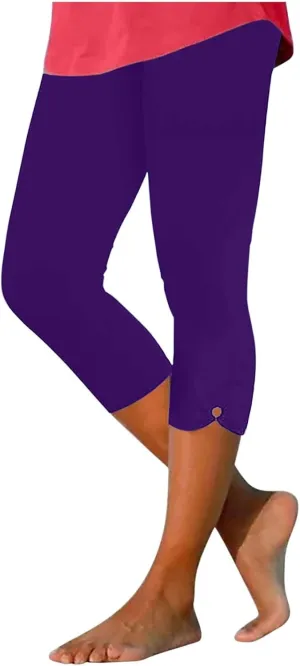 Womens Keyhole Crop Trousers Stretch High Waist Yoga Capri Leggings Casual Comfort Capris Workout Sport Cropped Pant