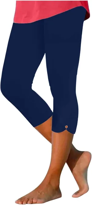 Womens Keyhole Crop Trousers Stretch High Waist Yoga Capri Leggings Casual Comfort Capris Workout Sport Cropped Pant