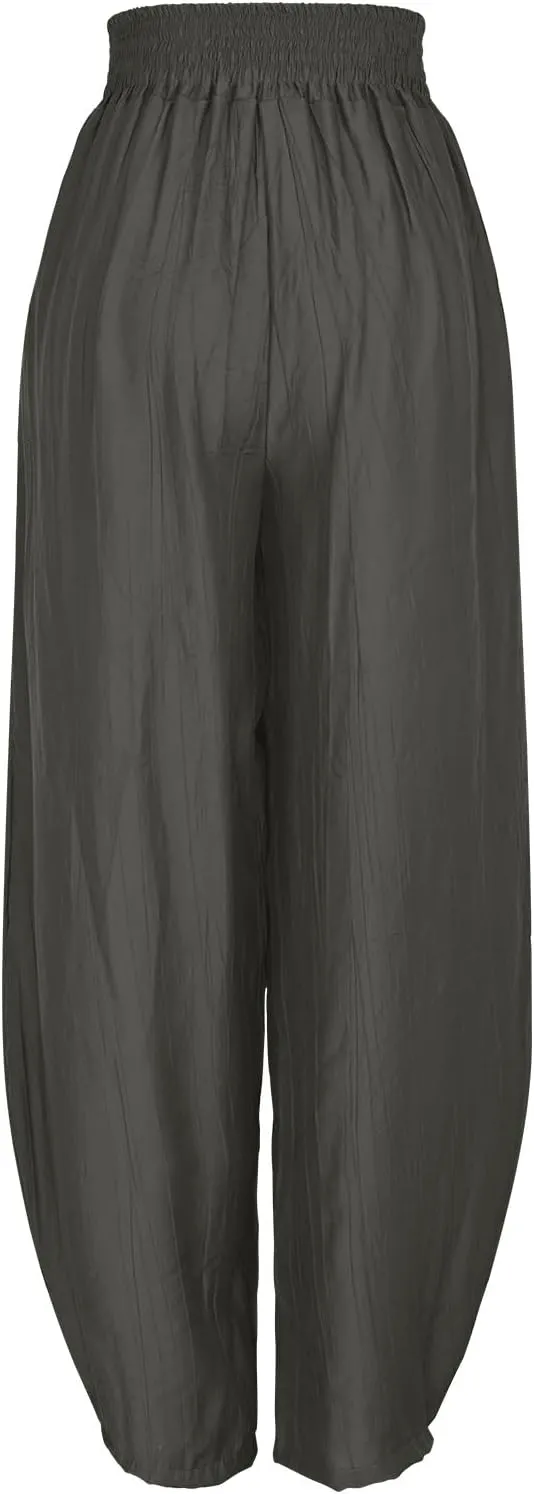 Women's Linen Boho Pants Summer Casual High Waist Cargo Lounge Harem Pant Beach Travel Vacation Slacks Clothes Outfits