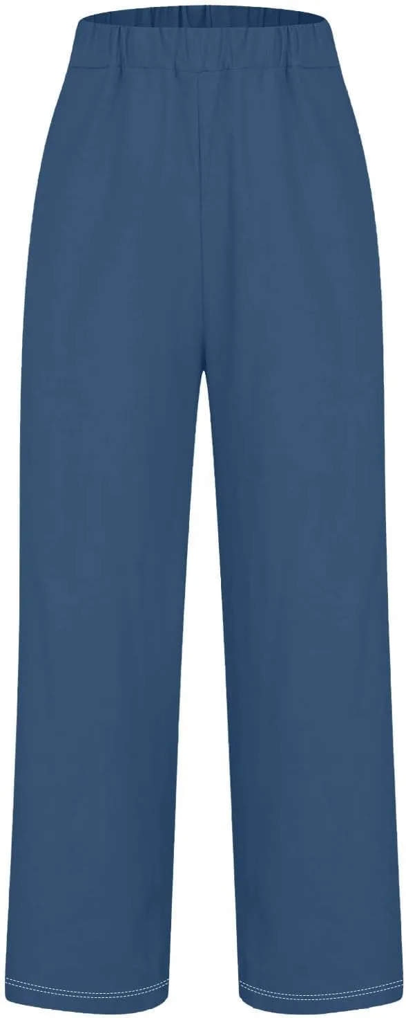 Womens Linen Pants with Pockets Lounge Pants 2025 High Waist Pants Comfy Gauze Pants Casua Lightweight Loose Trousers