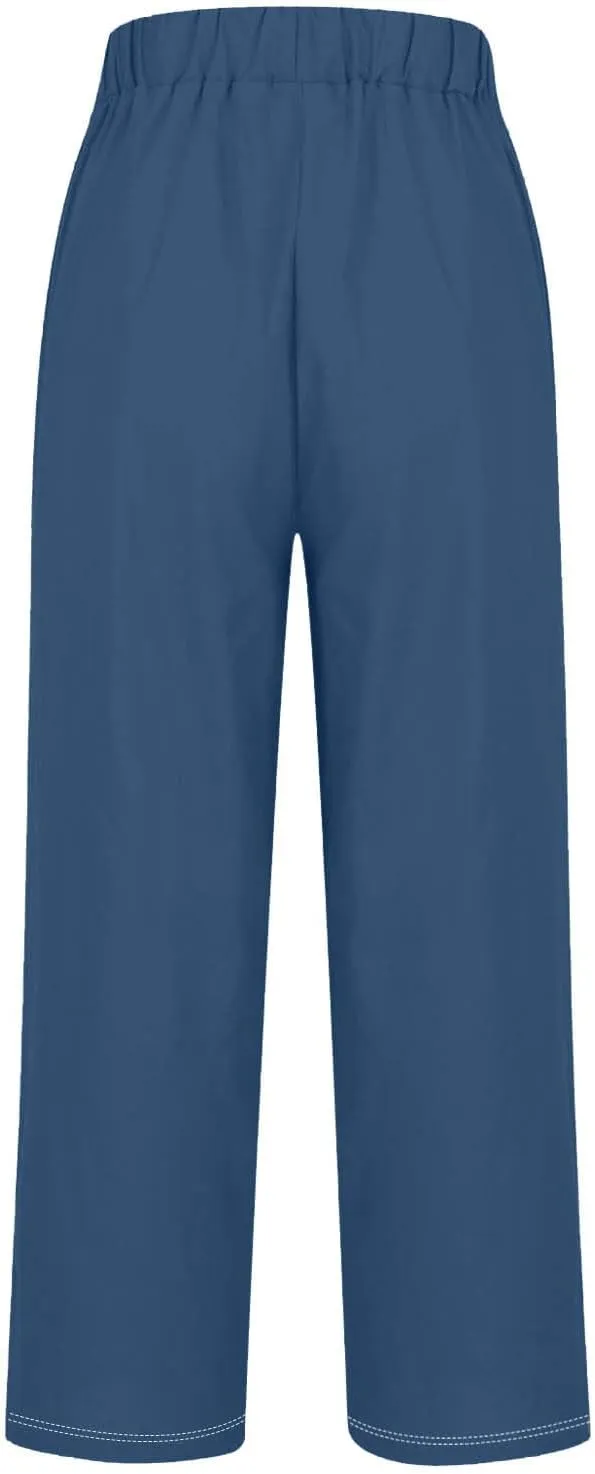Womens Linen Pants with Pockets Lounge Pants 2025 High Waist Pants Comfy Gauze Pants Casua Lightweight Loose Trousers