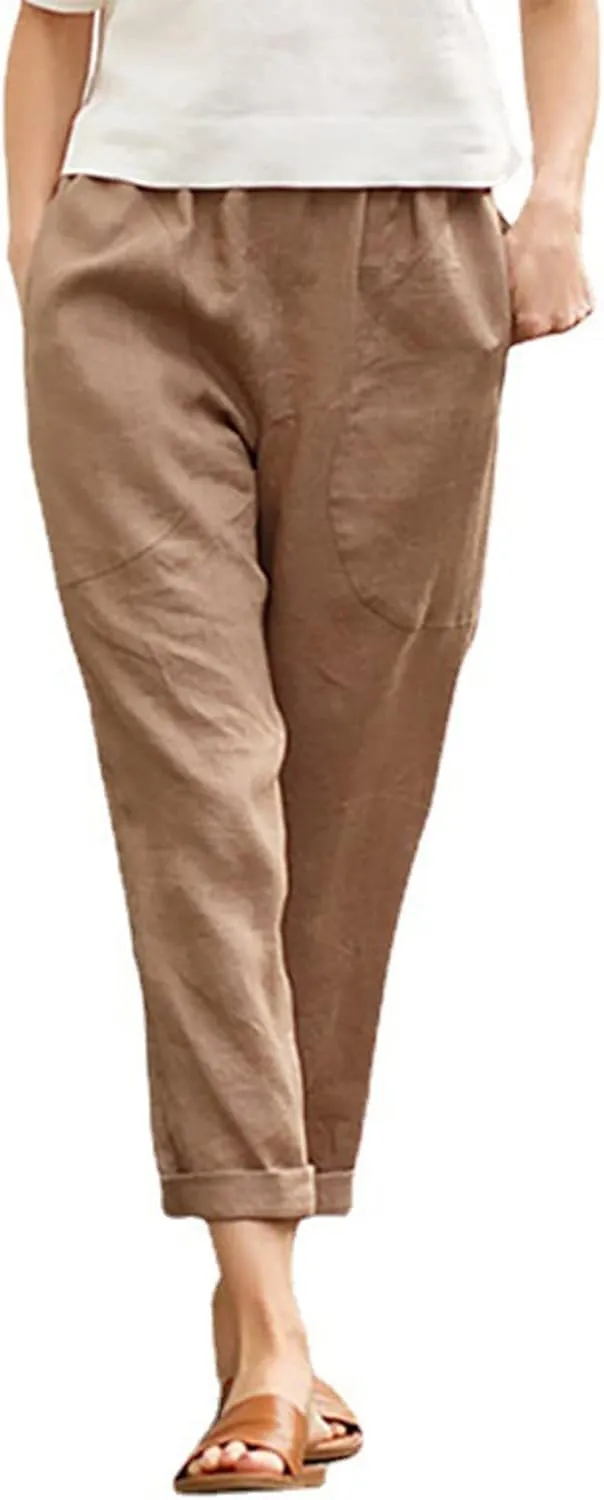 Women's Linen Summer Y2K Streetwear Pants High Waist Baggy Stretchy Loose Fit Pants Trendy