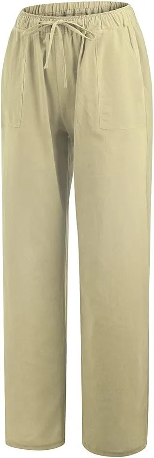Womens Linen Wide Leg Pants 2024 Casual Loose Lightweigt Beach Palazzo Harem Pants High Waisted Pants Comfy Trousers