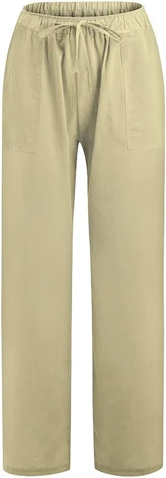 Womens Linen Wide Leg Pants 2024 Casual Loose Lightweigt Beach Palazzo Harem Pants High Waisted Pants Comfy Trousers