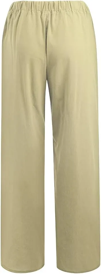 Womens Linen Wide Leg Pants 2024 Casual Loose Lightweigt Beach Palazzo Harem Pants High Waisted Pants Comfy Trousers