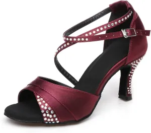 Women's Open Toe Glitter Material Latin Ballroom Dance Shoes Rumba Party Wedding Tango Dance Sandals QRX037