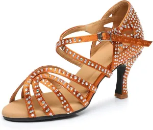 Women's Open Toe Rhinestone Latin Ballroom Dance Shoes Rumba Party Wedding Tango Dance Sandals QRX2209