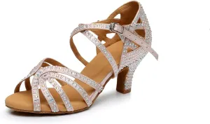 Women's Open Toe Rhinestone Latin Ballroom Dance Shoes Rumba Party Wedding Tango Dance Sandals QRX2209
