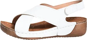 Womens Orthopedic Wedge Sandals Summer Comfortable Casual Slides Sandals with Arch Support Criss Cross Buckle Ankle Strap Wedge Shoes