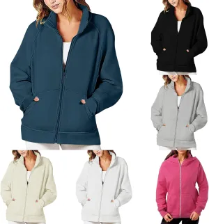 Womens Oversized Sweatshirts No Hood Long Sleeve Zipper Fleece Sweatshirt Jackets Pullovers Comfort Trendy Clothes