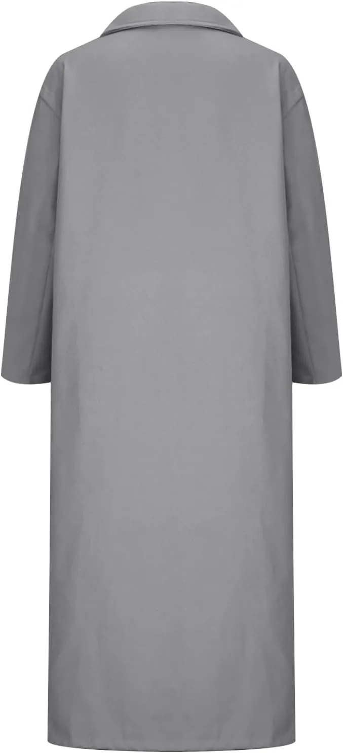 Women's Oversized Trench Coat Notched Lapel Collar Wool Blend Pea Coats Open Front Long Sleeve Maxi Outerwear
