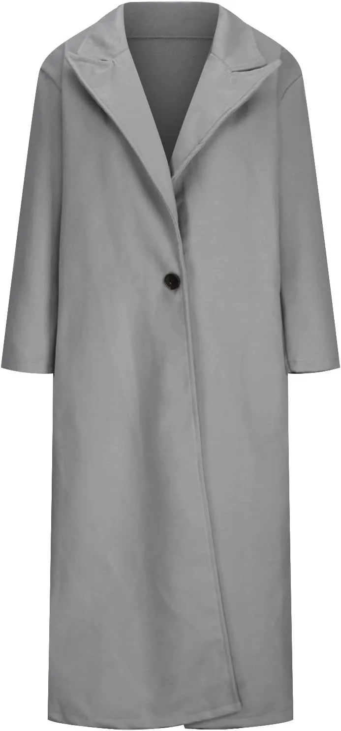 Women's Oversized Trench Coat Notched Lapel Collar Wool Blend Pea Coats Open Front Long Sleeve Maxi Outerwear