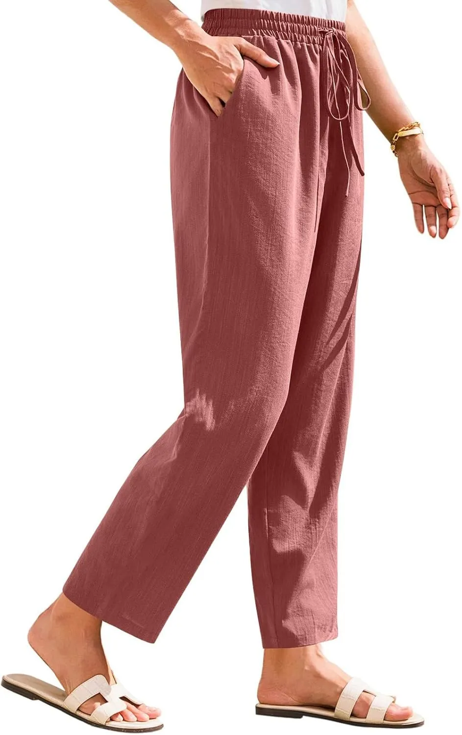 Women's Pants, Peasant Pants Linen Straight Leg Casual Drawstring Trendy Comfortable Fit