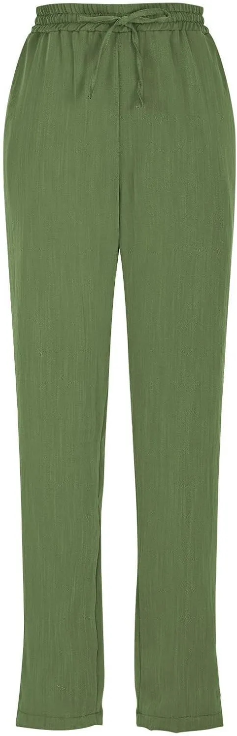 Women's Pants, Peasant Pants Linen Straight Leg Casual Drawstring Trendy Comfortable Fit