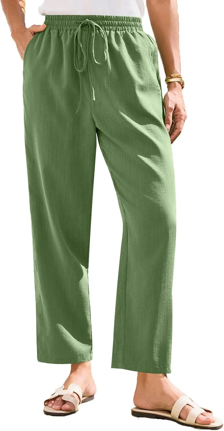 Women's Pants, Peasant Pants Linen Straight Leg Casual Drawstring Trendy Comfortable Fit
