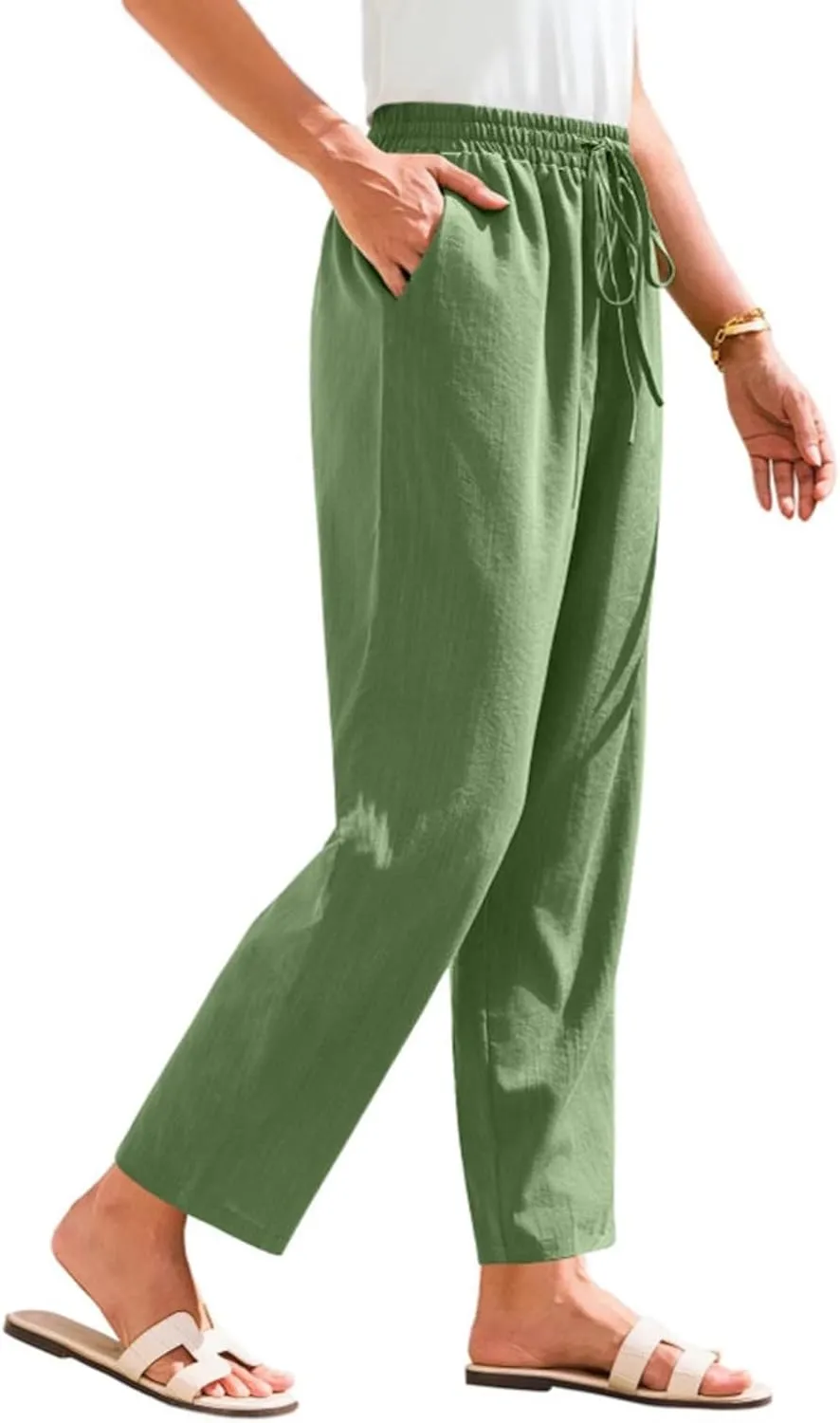 Women's Pants, Peasant Pants Linen Straight Leg Casual Drawstring Trendy Comfortable Fit