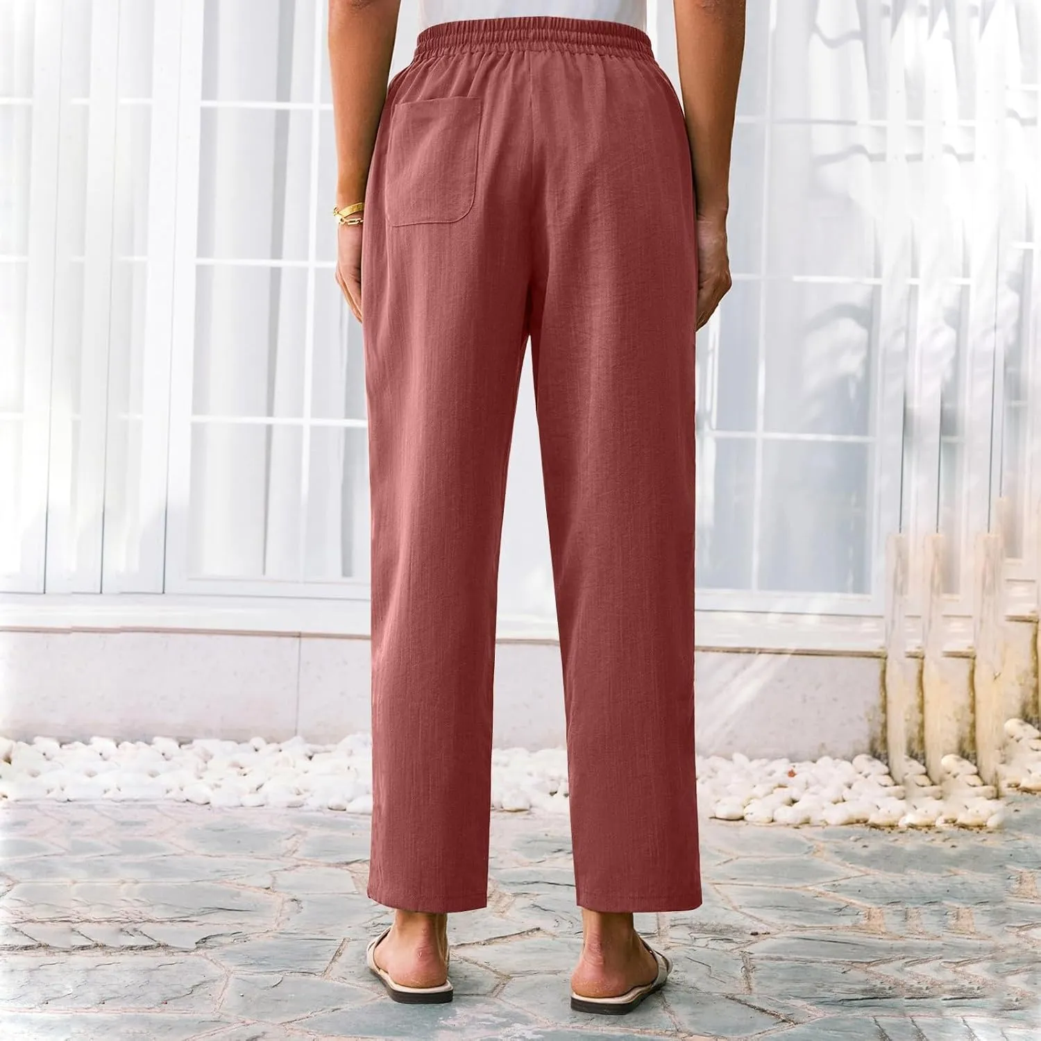 Women's Pants, Peasant Pants Linen Straight Leg Casual Drawstring Trendy Comfortable Fit
