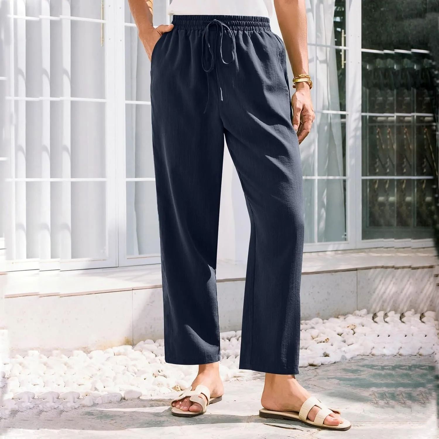 Women's Pants, Peasant Pants Linen Straight Leg Casual Drawstring Trendy Comfortable Fit