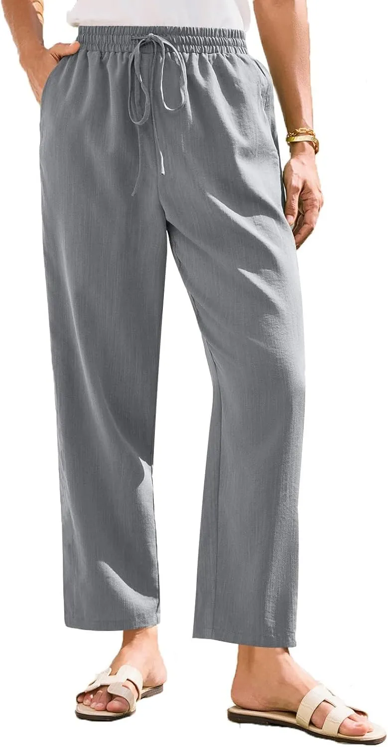 Women's Pants, Peasant Pants Linen Straight Leg Casual Drawstring Trendy Comfortable Fit