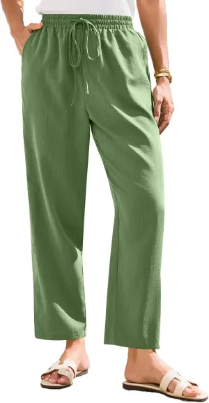 Women's Pants, Peasant Pants Linen Straight Leg Casual Drawstring Trendy Comfortable Fit